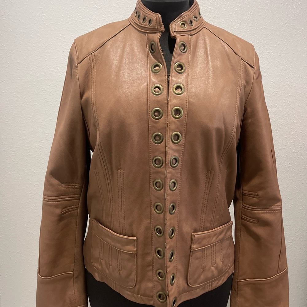 VENUS Brown Leather Jacket With Grommets